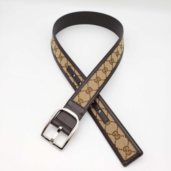 100% Authentic Gucci GG Leather Canvas Brown Belt - Picture 9 of 9